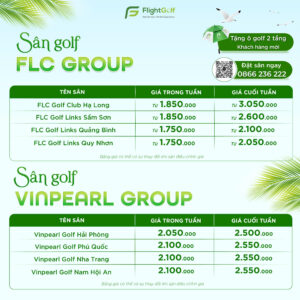 Bảng giá tháng 5 hệ thống các sân golf FLC Group và Vinpearl Group 