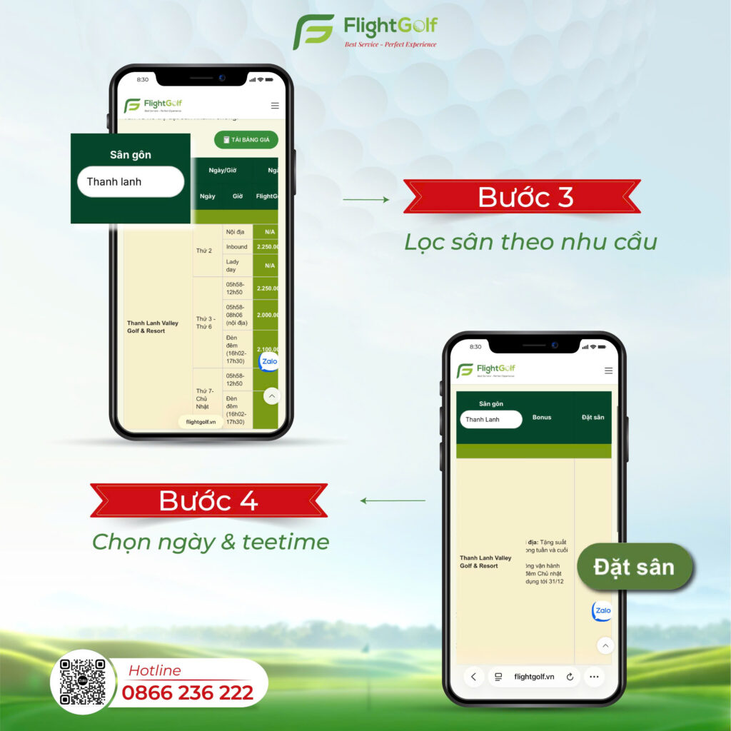 Đặt sân golf qua website