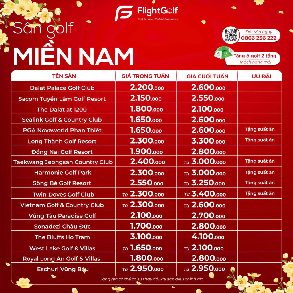  Bảng giá ưu đãi sân golf tháng 2